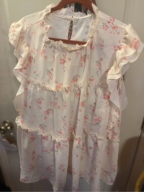 SHEIN Cream shirt with Pink Floral Ruffles